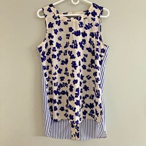 Cabi  Women's Floral Stripe Sleeveless Blouse BlueV-neck  Size Medium